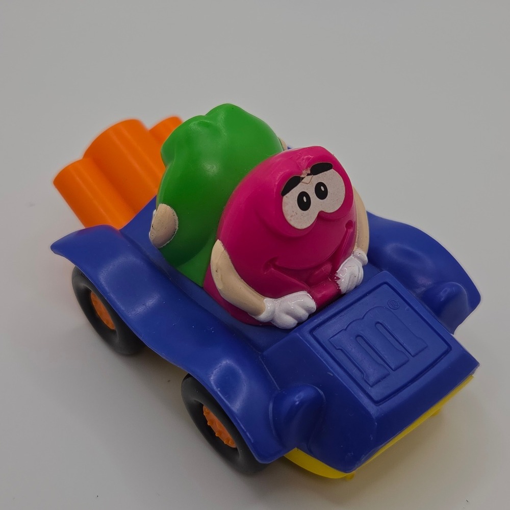 Vintage M&M Mars Burger King Toy Car Pull Back Racer Green Pink Characters 1997